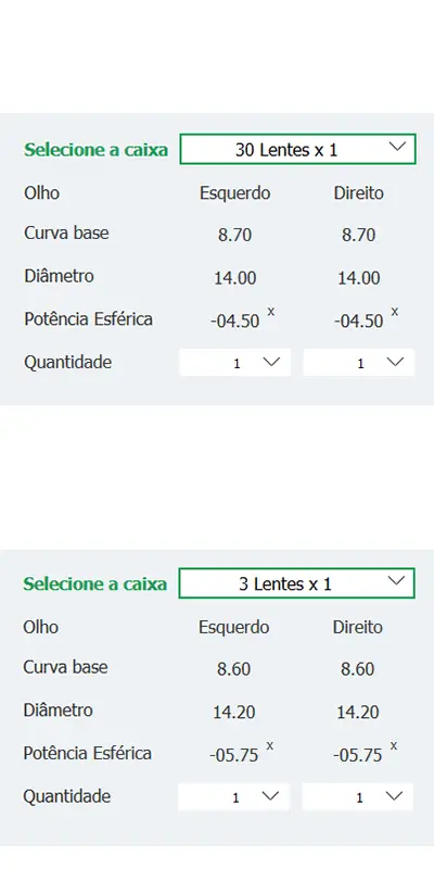 Como preencher os parâmetros das suas Lentes de Contacto em Lentes de Contacto 365