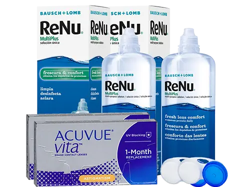 Lentes de Contato Acuvue Vita for Astigmatism + Renu Multiplus - Packs